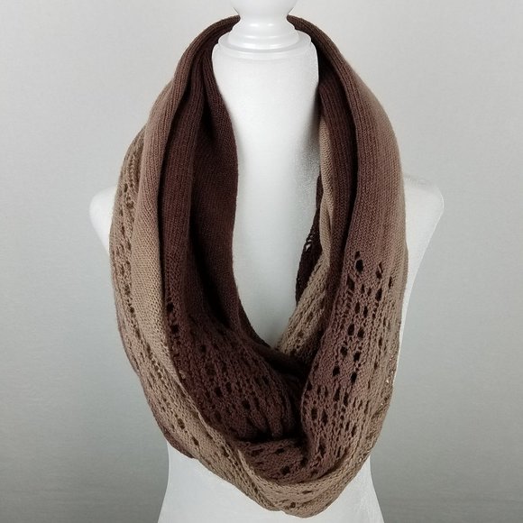 Accessories - Brown Tan Ombre Open Knit Infinity Winter Scarf